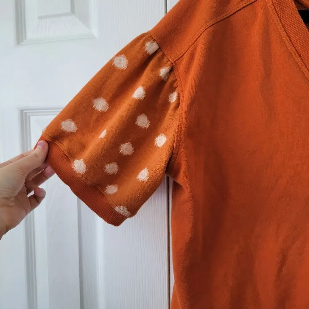 Anthropologie Daily Practice Orange Polka Dot Sleeve Top Size Medium